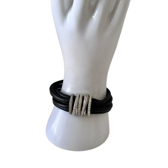 Brighton Neptune’s Rings Silver Plate Blk Leather Crystal Magnetic Wrap … - Picture 3 of 5